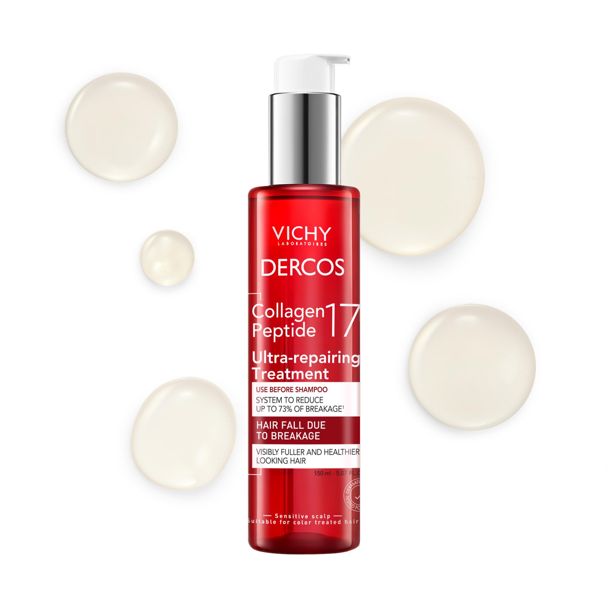 Dercos Collagen Peptide 17 Ultra-Repairing Treatment, 150ml, Anti Hair Fall Pre-Shampoo Bond Repair Hair Treatment, Strengthens, Reduces Breakage, Preps & Protects
